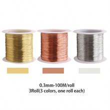 100m/Roll 0.3/0.4mm Gold/Silver Metal Wire, For DIY Bracelets And Necklaces, Non-Fading Beads, Jewelry Cord, Handmade