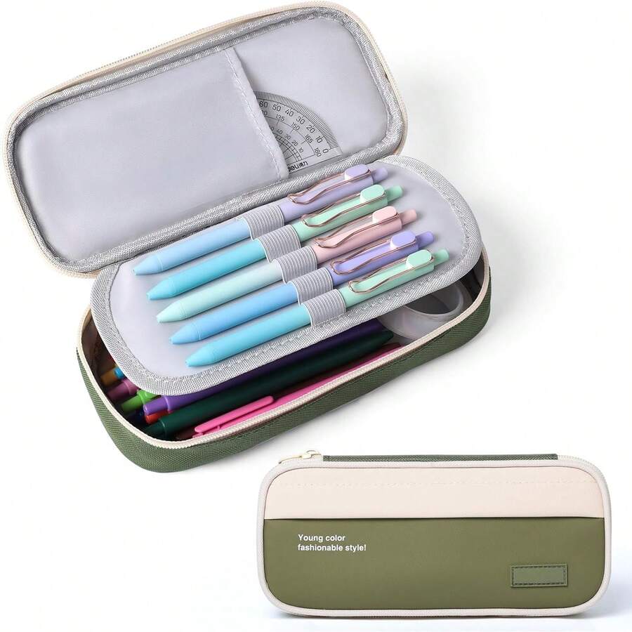 Big Capacity Waterproof Pencil Case, Sturdy Stationery Pen Bag For Students Teens Adults (Green) - 綠色 - 查看 1