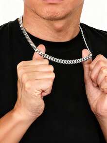 8毫米不锈钢链项链，六边形迈阿密链，男士项链，适合日常佩戴、派对、送礼、纪念首饰、男士时尚配饰 - 銀色 - 查看 6