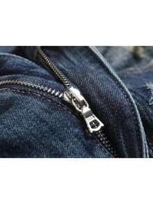Vaqueros de mezclilla desgastados de pierna recta para hombres - Azul lavado medio - Ver 9