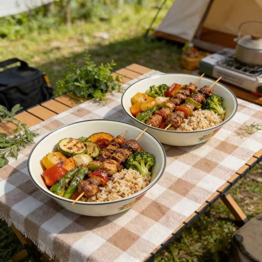 Enamel Preservation Bowls - Retro Floral Design Enamel Bowls, Mixing Bowls, Suitable For Fruits, Vegetables, Salads And Dry Food - Dishwasher Washable, Reusable Round Containers For School, Camping And Picnics, Suitable For Christmas, Halloween, Easter, And Thanksgiving - Multicolor - View 1