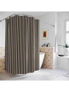 60x72in Gorgeous Beige And Black Stripe Shower Curtain, Extra Large Elegant Shower Curtain, Housewarming Gifts, Contemporary Shower Curtain For Bedroom - 6 - 查看 4