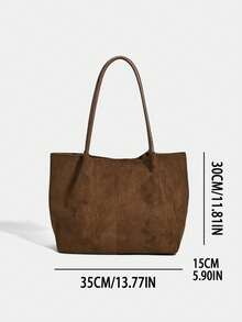 Túi xách da lộn cổ điển dung tích lớn thời trang, túi đeo vai thường ngày tiện dụng, hàng mới về năm 2026, bộ sưu tập Thu/Đông. - màu nâu - Xem 2