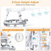 4-In-1 Safety-First Baby Walker & Activity Center With Adjustable Height, Anti-Rollover Base & Foldable Design - 8 Silent Wheels, 2 Anti-Slip Strips, Multi-Function Modes (Learning Walker, Dining Chair, Self-Walk - 小兔 - 查看 3