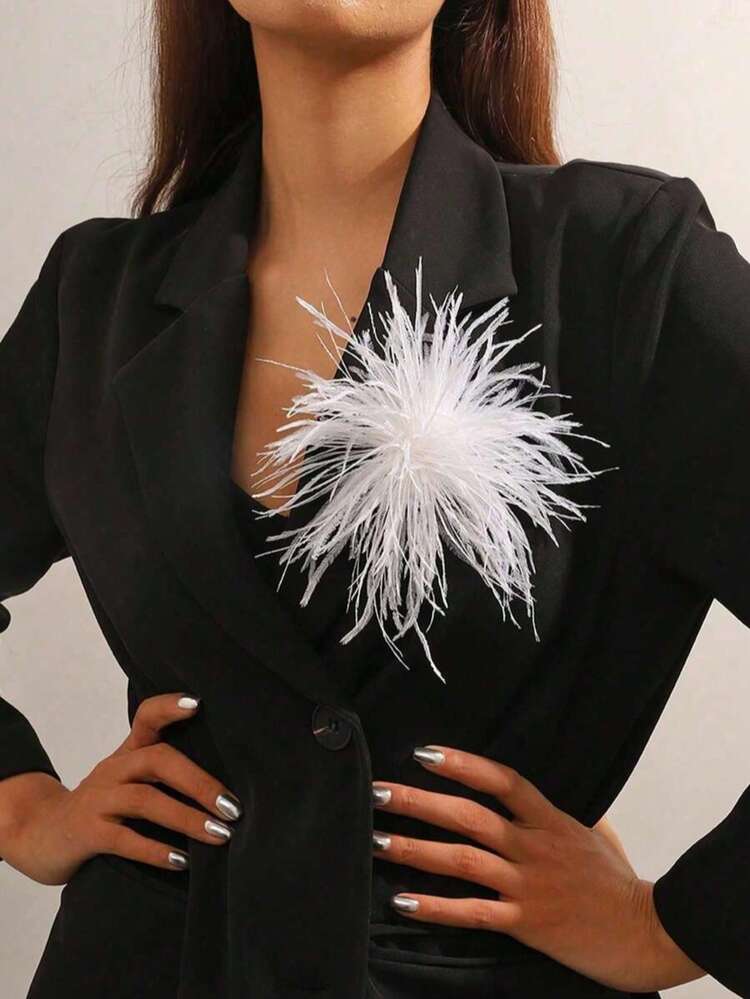 1 szt. ręcznie robiona broszka w stylu boho z przesadnie dużym, unikatowym kwiatem z piór, przypinka do klapy z kwiatem z piór, wszechstronny elegancki dodatek odpowiedni do codziennego noszenia przez kobiety, na bankiet, imprezę i każdą okazję, idealny prezent - Czarne - Zobacz 3