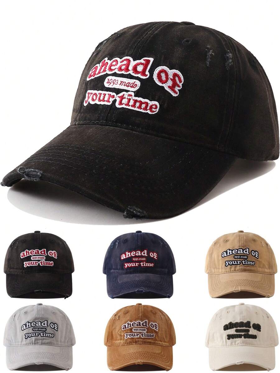 1pc Ahead Of Your Time Embroidered Baseball Cap, Unisex Couple Style, Fashionable Casual Sun Protection Hat - Multicolor - View 1