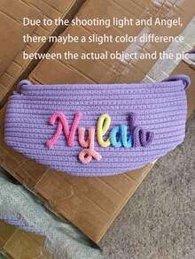 个性化手工编织篮，绳编篮，可作为婴儿洗礼礼物、娃娃篮、宝宝名字字母组合礼物、儿童玩具、书籍、毛绒玩具收纳篮，多功能、轻便、大容量、可爱、简约、纯色、可定制，是送给孩子、朋友、家人的理想礼物，紫色，旅行收纳篮 - 紫色 - 查看 6