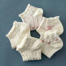 5 Pairs Breathable Moisture-Wicking Simple Solid Black White Grey Soft Comfortable Unisex Ankle Socks, Spring/Summer - Multicolor - View 3