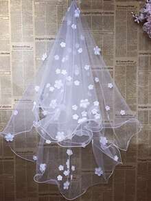Bridal Veil With Sticky Flower Soft Mesh Veil, Wedding Dress, Waist Length Veil, Small Flower Travel Style, Photography Outfit, Accessories
