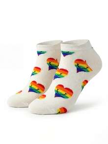4 双情人节爱心主题船袜 - 男女皆宜，日常休闲穿着，情人节及社交活动的理想礼物，活力爱心和彩虹爱心设计，全年必备 - 彩色 - 查看 14