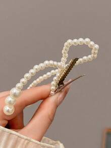 1/2个米色仿珍珠蝴蝶结发夹，优雅可爱简约复古宫廷风发饰，适合女孩日常、通勤、旅行、上学、聚会、度假等各种场合佩戴。 - 白色 - 查看 6