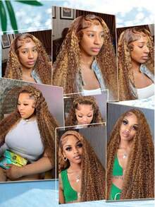 34 Inch Ombre Honey Blonde Lace Front Wig Human Hair 13x4 Highlight Curly Lace Front Wig Human Hair Pre Plucked With Baby Hair 4/27 HD Lace Wig Human Hair 250% Density Colored Wigs - S4/27 - 查看 4