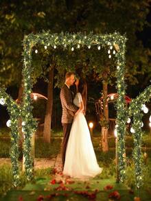 1pc, 180cm/70.86in, Eucalyptus Wreath With LED Lights, Artificial Eucalyptus Green Plant Wreath, Fake Leaf Garland, Suitable For Wedding, Baby Shower, Garden, Home Decor, Room Decor, Valentine's Day Decor, Gift - Green - View 2