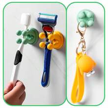 3PCS Pink Silicone Sticky Hooks Crown-Shaped Design For Hanging Keys Toothbrushes Charging Cables Bath Scrubbing Towels Electrical Plugs For Kitchen Bathroom Shower Office - Pink - 查看 9