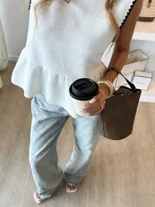 Women's Minimalist Elegant Knit Top, Casual Chic Style, Spring/Summer - Black and White - View 6
