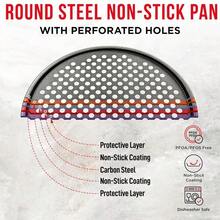 Non-Stick Pizza Pan With Holes - 13-Inch Perforated Pizza Crisper Carbon Steel Pizza Pan - 1 Round Pizza Trays - 黑色 - 查看 7