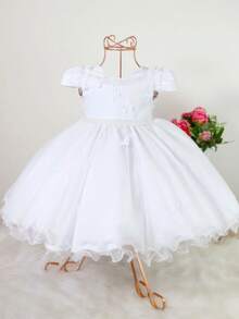 White Flower Girl Dress, Enchanted Butterfly Garden Theme, Girls 1-3 Years Old - 白色 - 查看 8