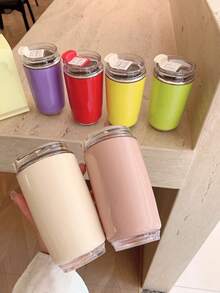 1pc Minimalist Stainless Steel Water Bottle, Multi-Color Portable Coffee Cup, Vacuum Insulated , Double Wall Vacuum Stainless Steel European High-End Latte Cup, Suitable For Outdoor Sports, Yoga, Coffee, Commuting, Holiday And Birthday Gifts, All Seasons - Multicolor - View 5