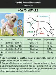 1套/2件装（胸背带+牵引绳）可爱柔软宠物狗/猫胸背带套装，粉彩色/猫咪印花设计，宠物狗/猫遛狗必备品 - 彩色 - 查看 2