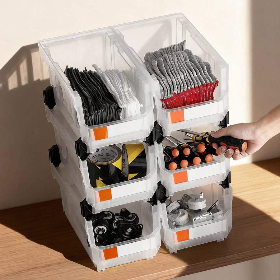 Plastic Stackable Storage Bins, 14.8 X 8.5 X 7.1 Inch (6 Pack), Plastic Containers For Organizing & Storage Bins For Closet, Garage, Small Parts, Office Supplies, Other Accessories, Transparent - 6-pack, 14L, Clear - View 1