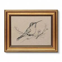 VIYYIEA Vintage Gold Framed Wall Art For Living Room, Hummingbird Canvas Prints Home Decor, Oil Painting Picture, Bedroom Wall Decor Gifts For Friends Or Family -[Resting Hummingbird]-(10L X 8W) - [休息的蜂鳥] - 查看 1