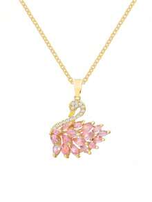 Moonfan 1 chiếc vòng cổ mặt thiên nga đính đá Cubic Zirconia, thích hợp làm quà tặng cho phụ nữ, vòng cổ cô dâu đeo hàng ngày, lý tưởng cho các dịp hẹn hò - Vàng - Xem 4