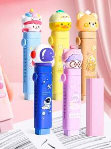 1 Set ausziehbarer Radiergummis (1 Radiergummi + 1 Nachfüllung), tragbarer austauschbarer Cartoon-Radiergummi zum Reinigen von Bleistiften, Büromaterial, Schulmaterial, unverzichtbar für Schüler zum Schulstart