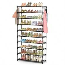 10 Tiers Shoe Rack 50 Pairs Large Capacity Tall Shoe Organizer Sturdy Shoe Storage With Two Hooks Space Saving Metal Wide Shoe Rack For Closet Entryway Bedroom Black - 黑色+11層-74.8吋高-34吋寬 - 查看 7