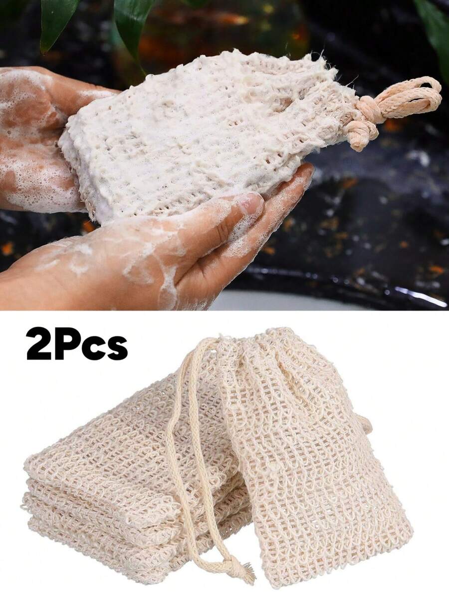 2pcs Soap Bag, Natural Sisal Soap Saver Bag Pouch Mesh Net Waste Plastic-Free Exfoliating Foaming And Drying Soap Holder For Shower, Soap Savers For Bar Soap With Different Exfoliating Level, Soap Pouch For Body Wash - Apricot - View 1