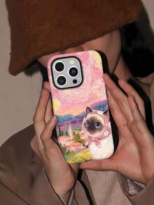 Pintura caprichosa de gatos inspirada en La Noche Estrellada de Van Gogh. Esta elegante funda es compatible con los modelos  17, 16, 15, 14 Pro Max, 13, 12, 11, XR y XS Plus. Fabricada en silicona TPU, ofrece protección contra golpes y caídas, además de una sensación superior. Es un regalo ideal para familiares, amigos y seres queridos, y una opción perfecta para Año Nuevo. - Blanco - Ver 6