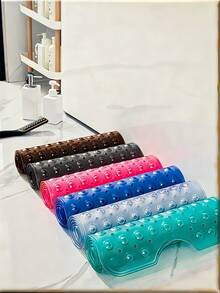 Bardzo długa mata łazienkowa z przyssawkami, antypoślizgowa i zmywalna, wykonana z materiału PVC, bezzapachowa, odpowiednia do domu, hotelu i podróży samochodem, unisex, może być używana do masażu stóp w wannie, z otworami odpływowymi, dostępna w wielu kolorach, idealny dodatek i dekoracja łazienki na jesień i początek roku szkolnego - Wielokolorowe - Zobacz 6