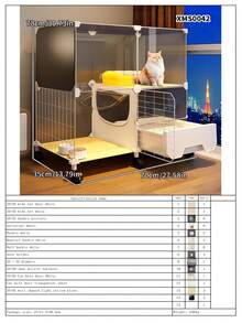 Large Indoor Cat Cage With Free Space, Home Use, 1 Room 1 Bathroom, Drawer-Style All-In-One Cat Villa