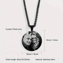 Personalized Photo Necklace, Custom Photo Pendant Necklace, Stainless Steel Punk Style Jewelry, Stainless Steel Silver/Gold Thick Chain Necklace, Couples Jewelry, Family Photo, Anniversary, Birthday, Wedding Gift, Unisex Necklace - Multicolor - View 7