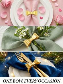 6个蝴蝶形餐巾环，优雅金色餐巾环，适合圣诞节和感恩节期间的节日晚餐和家庭聚会 - 金色 - 查看 3