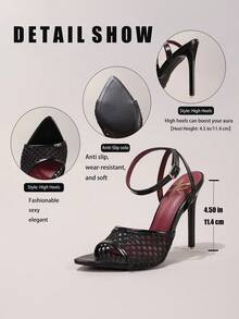 Modische schwarze Spitzen-High-Heel-Sandalen, sexy Spitzenschuhe mit offenem Zehenbereich für Party und Abend, Stilettos mit super hohen Absätzen für Frauen, Frühlings- und Sommeroutfits - Schwarz - Übersicht 4
