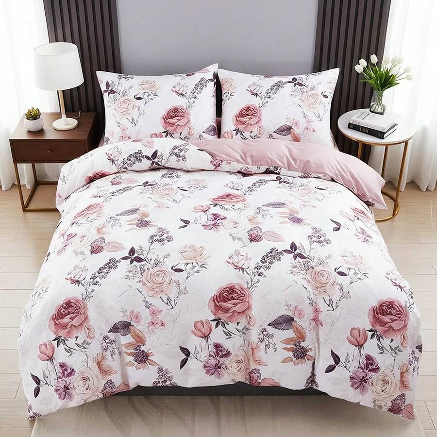 3 Stücke Bettwäsche-Set - praktisches Geschenk - 1 Steppdecke + 2 Kissenbezüge, Größen 160*200 und 200*220, weich, bequem, maschinenwaschbar, handwaschbar, geeignet für Gästezimmer, Wohnheim, Studentenbett, Schlafzimmer, ohne Füllung - Milchig - Übersicht 1