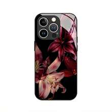 1pc Elegant Lily Flower Pattern Glass Material Phone Case, Sophisticated & Chic For IPhone 17, 16, 15, 14, 13, 12, 11 - Black - View 3