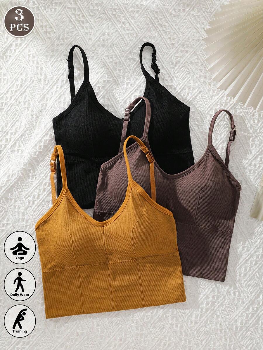 3pcs Solid Color U-Shaped Spiral Strap Backless Bra With Adjustable Shoulder Straps, Lingerie - Multicolor - View 1