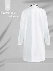 Men's Long Sleeve Lab Coat/Medical Uniform With Collar And Multiple Pockets, Casual Work Wear