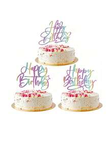 5/10件装生日蛋糕装饰，彩色闪光“生日快乐”蛋糕装饰，闪光效果固定，字体随机。适用于派对装饰，可用于周年纪念/生日、万圣节、圣诞节、新年、情人节和其他派对活动。 - 彩色 - 查看 4