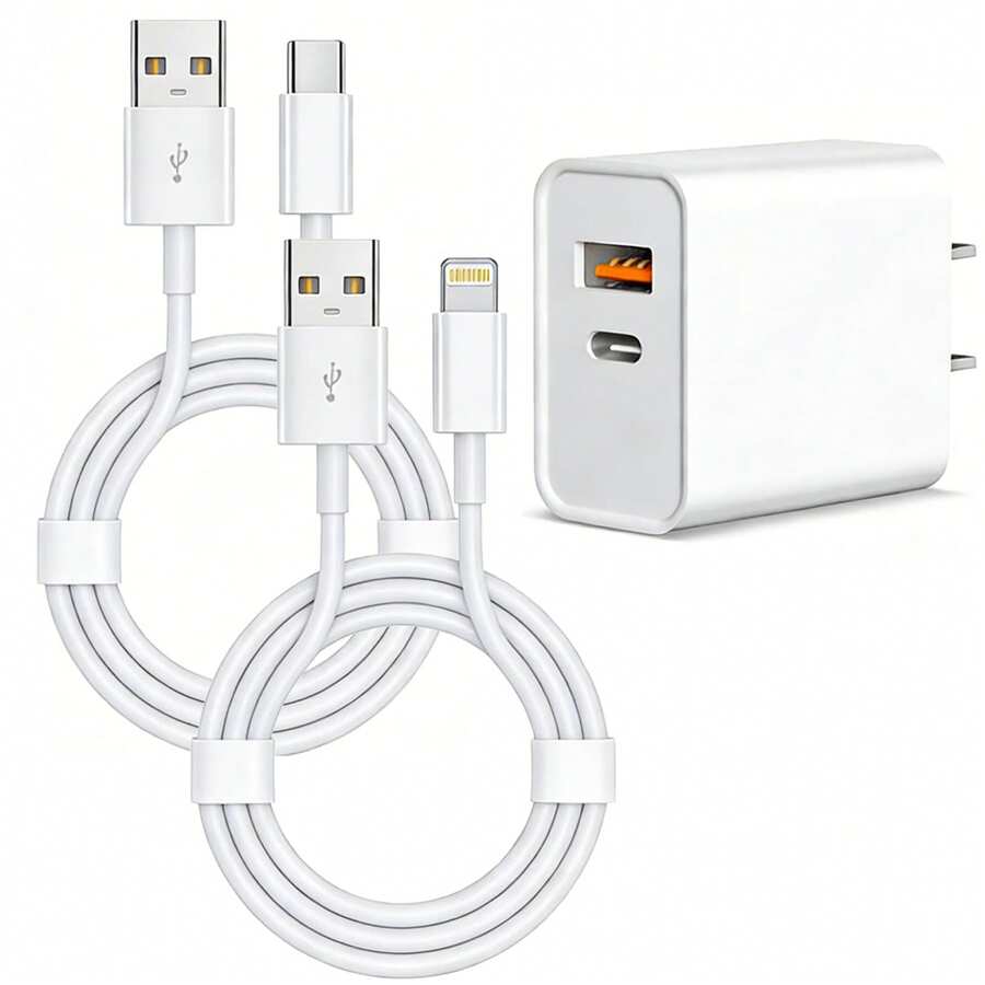 20W双口快充充电器，配备Type-C/Lightning快充线，高效传输，兼容 11/12/13/14/15/16/17/Pro Max、XS/XR/X、iPad Pro等。 - 白色 - 查看 1