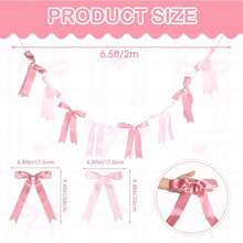 Pink Bow Floral Garland Decor, Pre-Strung Ribbon Hanging Ornament, Suitable For Birthday Party, Baby Shower, Wedding Party And Other Bow-Themed Events - Multicolor - View 4