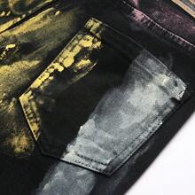 Jeans para hombres punk, discoteca, jóvenes, pintura de color, no elásticos, pierna recta suelta, nueva moda de otoño e invierno - Negro - Ver 6