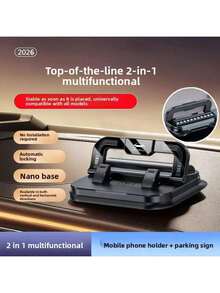 2-In-1 Car Phone Holder & Parking Number Plate Suitable For All Vehicles, Multifunctional Car Phone Mount With 360° Rotation, Roller-Style Parking Number Plate