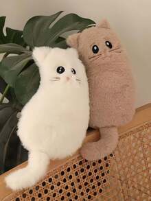 1个毛绒猫咪铅笔盒，可选颜色：蓝猫、黑猫、白猫、米色猫，触感柔软，容量大，可爱时尚的收纳袋，创意文具整理器，毛绒铅笔袋礼品