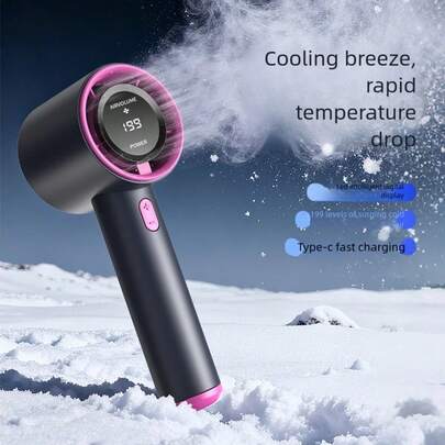 199 modèle Ventilateur à main haute vitesse, ventilateur à soufflage glacé, charge rapide Type-C, ventilateur portable de voyage extérieur, réglage de la vitesse sans palier, débit d'air élevé, gadget de refroidissement estival, autonomie ultra-longue
