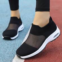Women's Outdoor Casual Shoes, PU Soft Bottom Air Cushion Sneakers, One-Piece Breathable Mesh Upper, Comfortable Lightweight Outdoor Sports Running Training Shoes, Casual Dress Shoes, Campus Style Walking Shoes, Spring/Autumn - Black - View 9