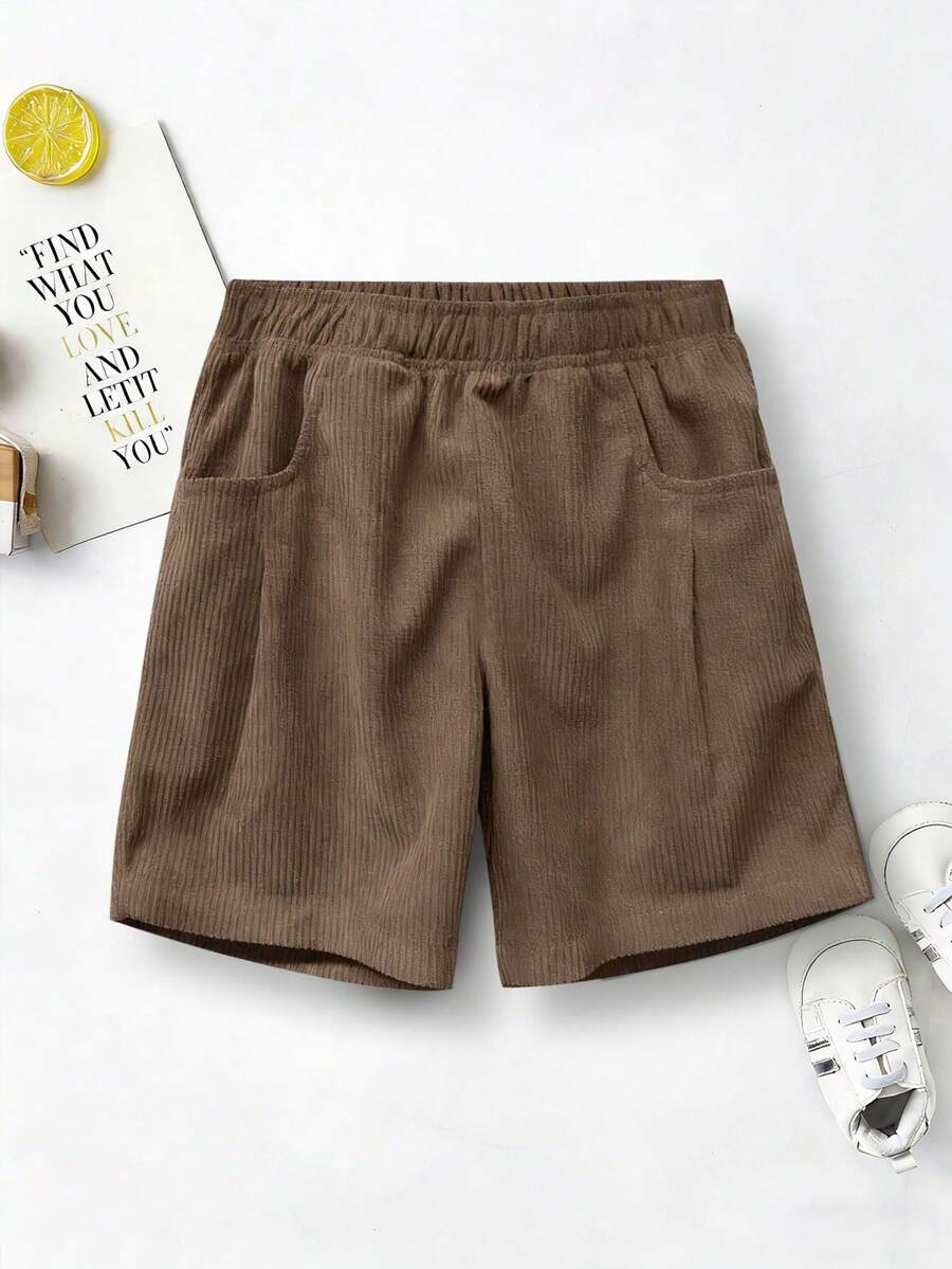 1pc Young BoyStreetwear American Stylish Comfortable Corduroy Cute Baby Shorts - Brown - View 1
