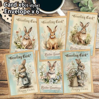 6pcs Vintage Floral Bunny Easter Greeting Cards With Envelope - Spring Cute Rabbit Holiday Cards, Funny Happy Easter Greetings For Friends And Family, Perfect For Easter Celebrations