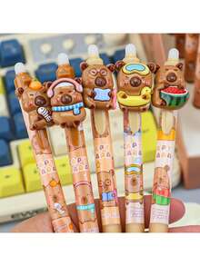 4/6/7pcs Set, Water Vole Thermosensitive Erasable Pens, Water Vole Theme Erasable Gel Pens, High Cost-Effective Cute Pressurized Gel Pens, Pressurized Design, Blue Ink, Smooth Writing, Quick-Drying, Office Supplies, Elegant Stationery Pens - Multicolor - View 7